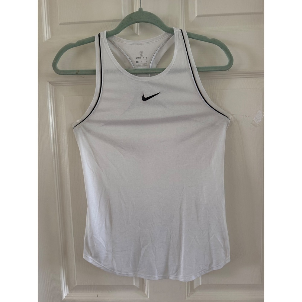 Nike Court Dri-FIT Tennis Tank Top White Racerback Swoosh Logo Womens Small